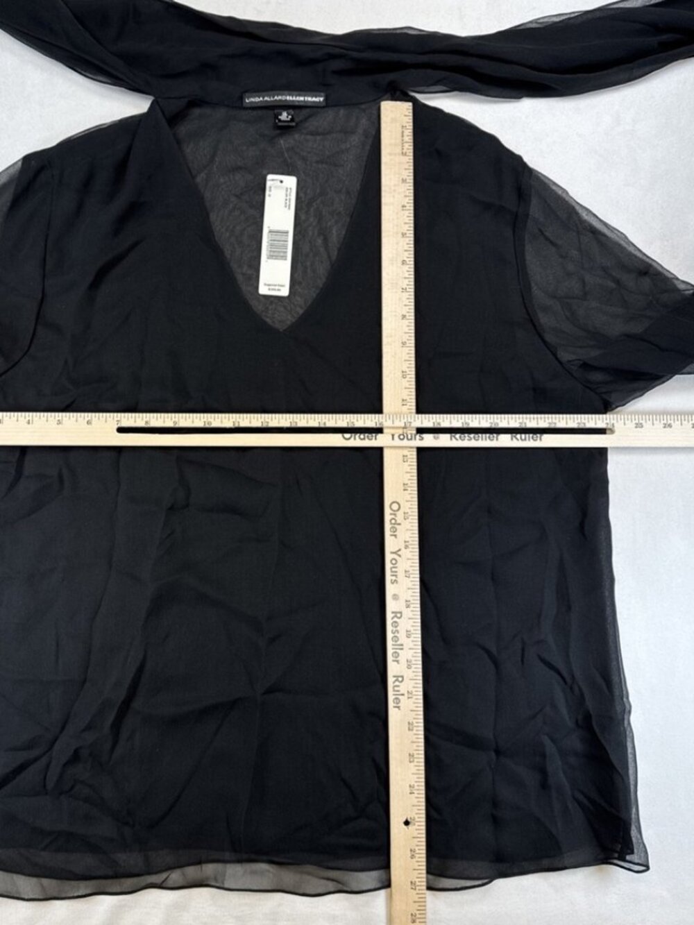 NWT Linda Allard Ellen Tracy Sheer Silk Blouse Black Size 16 - Picture 12 of 16